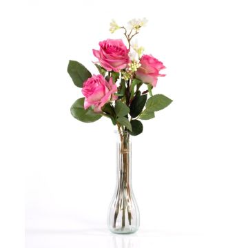 Ramo de rosas de plástico SIMONY con accesorios, fucsia, 45cm, Ø20cm