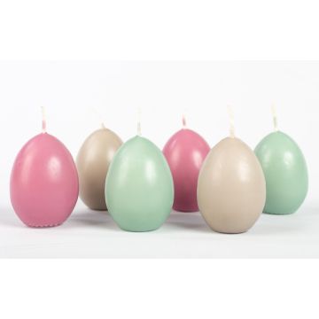 Velas de huevos de Pascua LEONITA, 6 piezas, rosa antiguo-gris-menta, 6cm, 4,5cm, 7h - Made in Germany