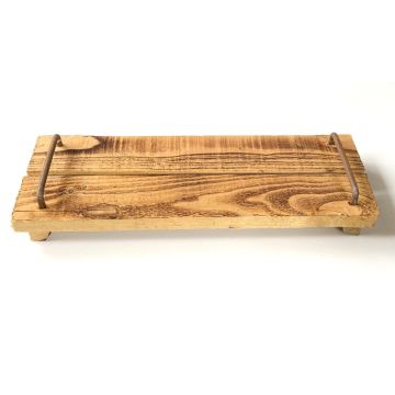Bandeja vintage de madera FENRIK con asa, flameado natural, 40x14x4cm