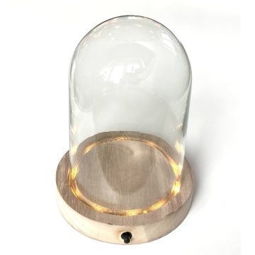 Campana de cristal BENIGNA con LEDs, base de madera, transparente, 16,5cm, Ø12cm